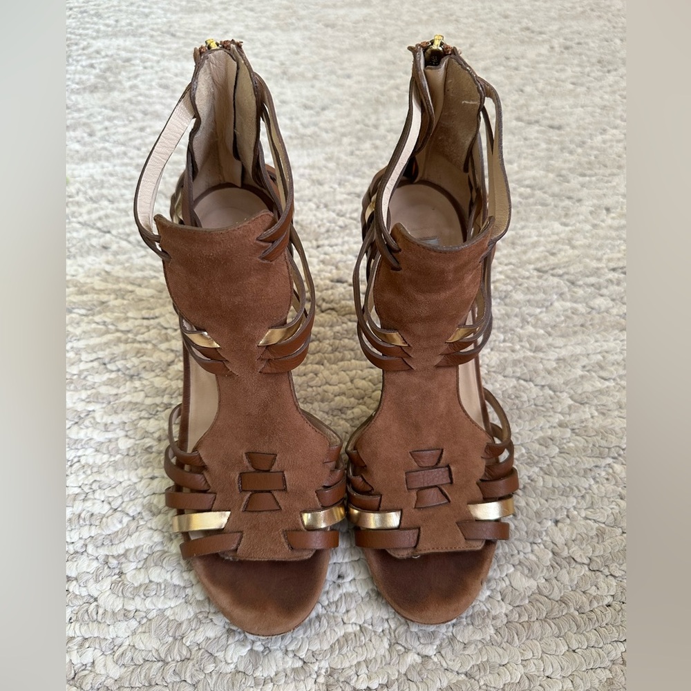 Jimmy Choo Margy Brown Suede Sandals Heels Size 37.5